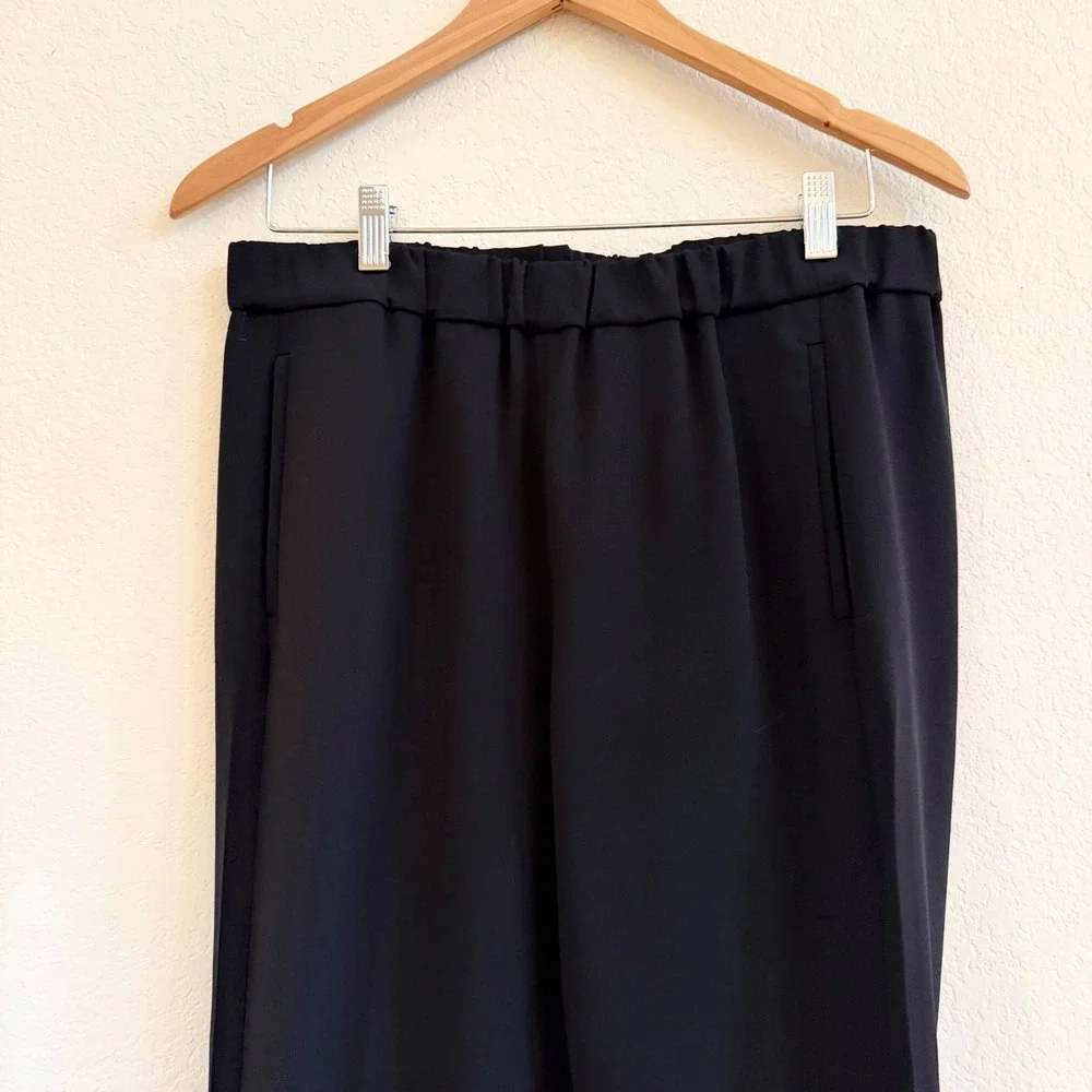 Theory Thorene Admiral Crepe Tapered Dress Pants Black Elastic Waist Size L